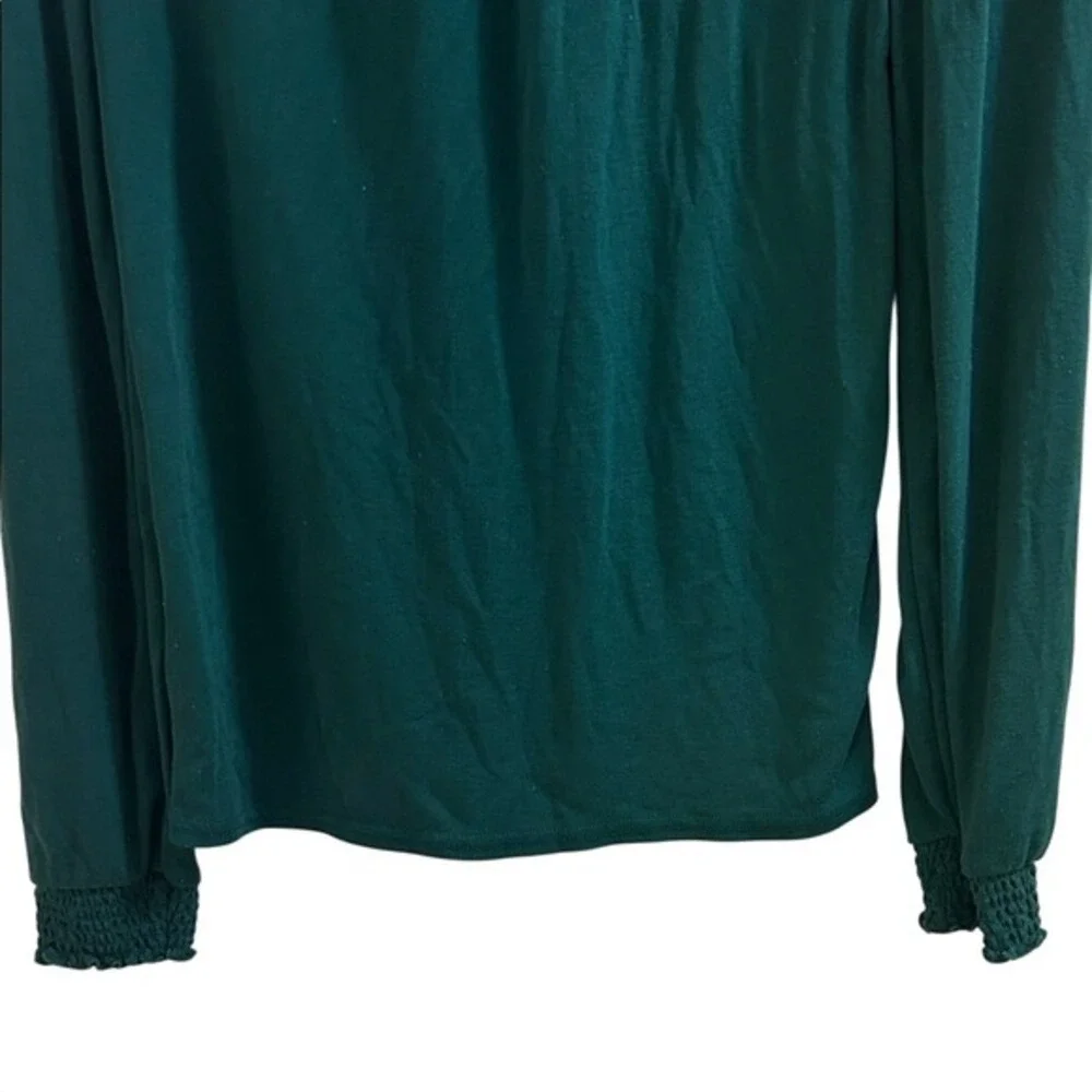 J.Crew Smocked High Neck Top XXS Green Long Sleeve Jersey Knit Victorian Blouse